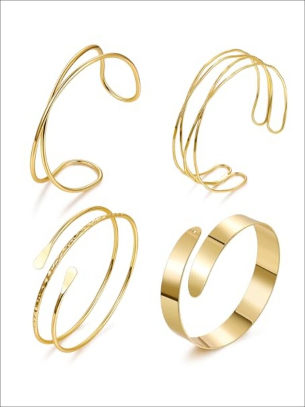 Gold Plated Silver Plated Upper Arm Cuff Bracelets Adjustable Open Bangle Set